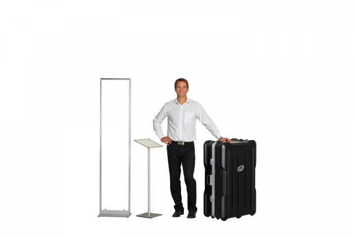 Expolinc Beispielstand Kombination 3x3 Case&Counter, Magnet Frame mit Panel Base, Info Stand - Transport