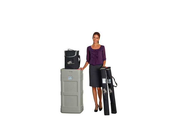 Expolinc Beispielstand Kombination 3x3 Standard, Roll Up Compact, Brochure Stand Single - Transport