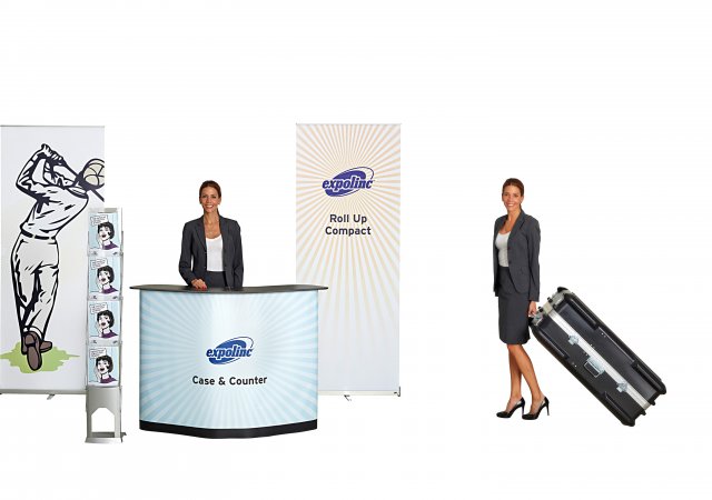 Roll Up Compact, Case & Counter, Brochure Stand